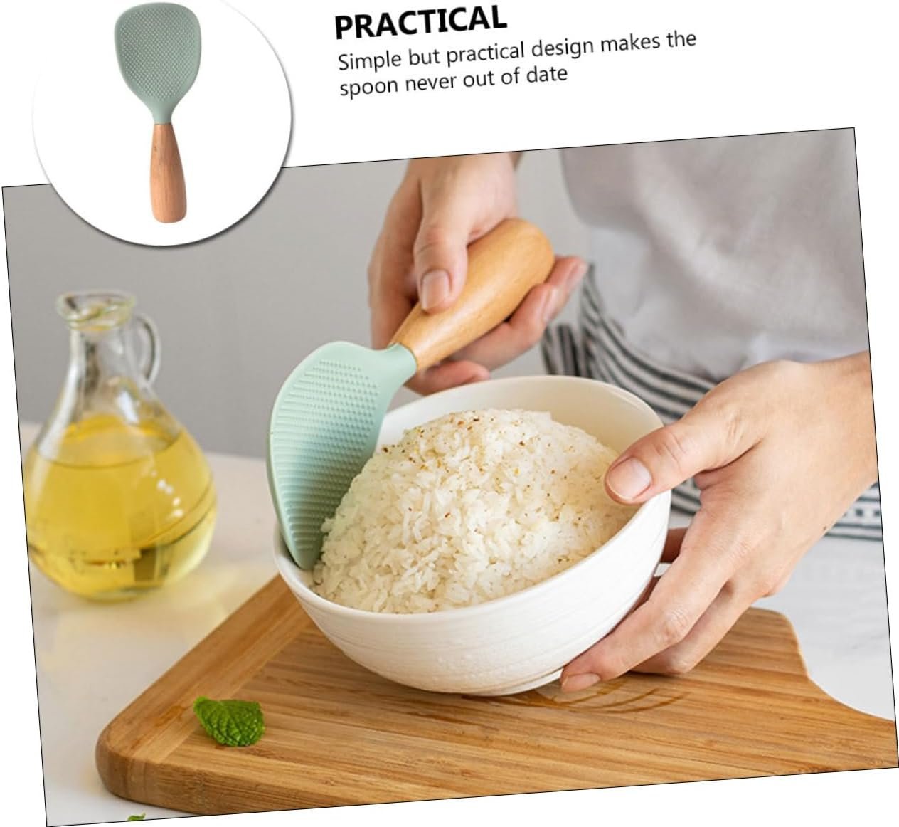Cabilock Silicone Rice Spoon Kitchen Gadget Korean Rice Paddle Rice Server Spoon Rice Cooking Spoon Vertical Rice Scoop Rice Spatula Compact Rice Scooper Wood Standable Kitchen Supplies