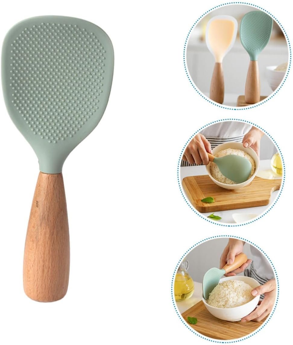 Cabilock Silicone Rice Spoon Kitchen Gadget Korean Rice Paddle Rice Server Spoon Rice Cooking Spoon Vertical Rice Scoop Rice Spatula Compact Rice Scooper Wood Standable Kitchen Supplies