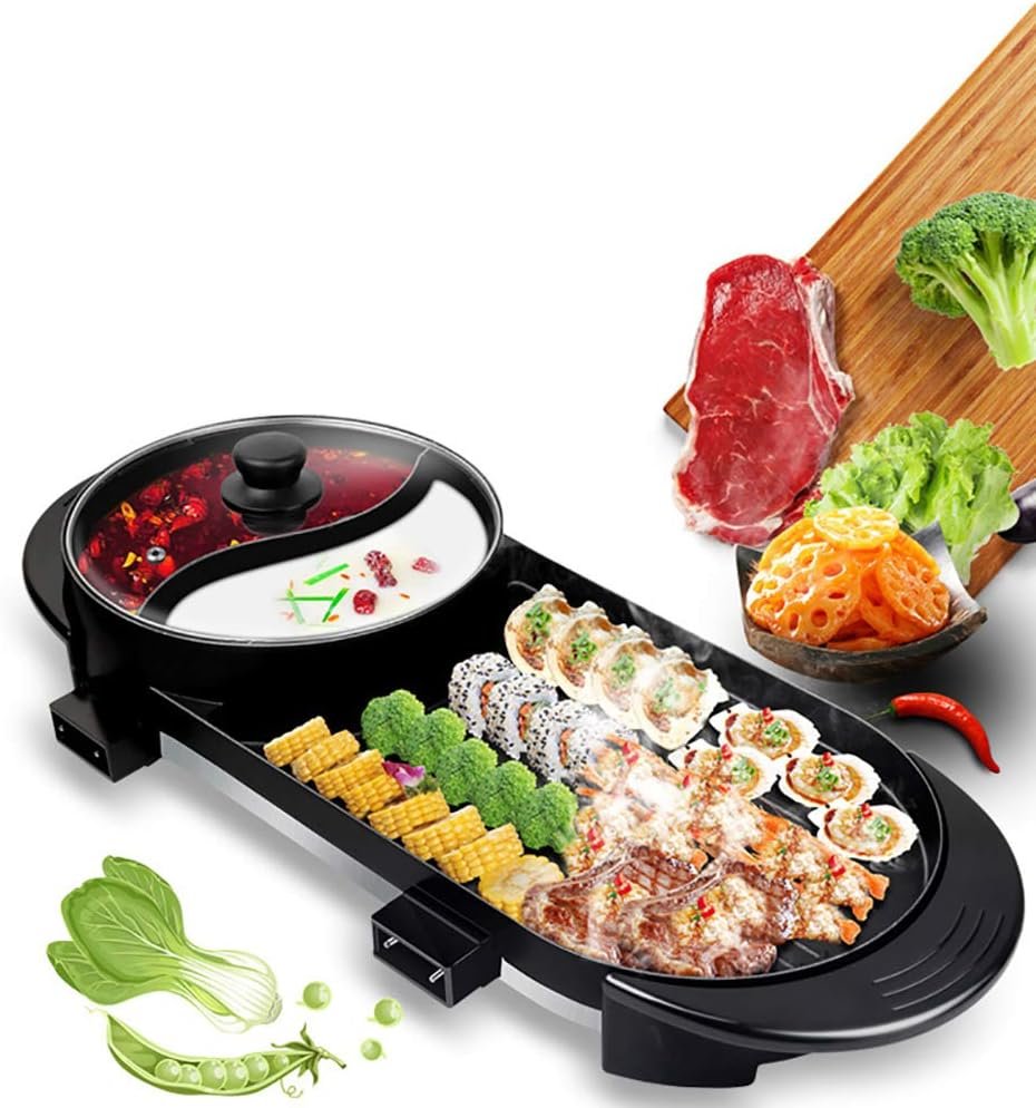 Comft Hot Pot and Grill, 2 In 1 Electric Hot Pot Grill Cooker with Dual Temperature Control Multi-Functional Smokeless Shabu Korean BBQ Pan Indoor Non-Stick, Large Capacity for 2 - 12 People