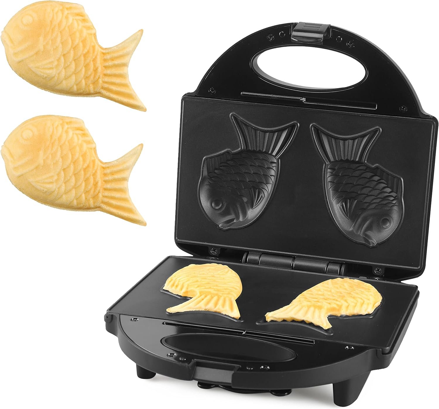 FineMade Taiyaki Fish Waffle Maker Machine with Non Stick Cooking Plate, Electric Japanese Fish Shaped Waffle Iron Pan, Korean Bungeoppang Pan, Recipe Included