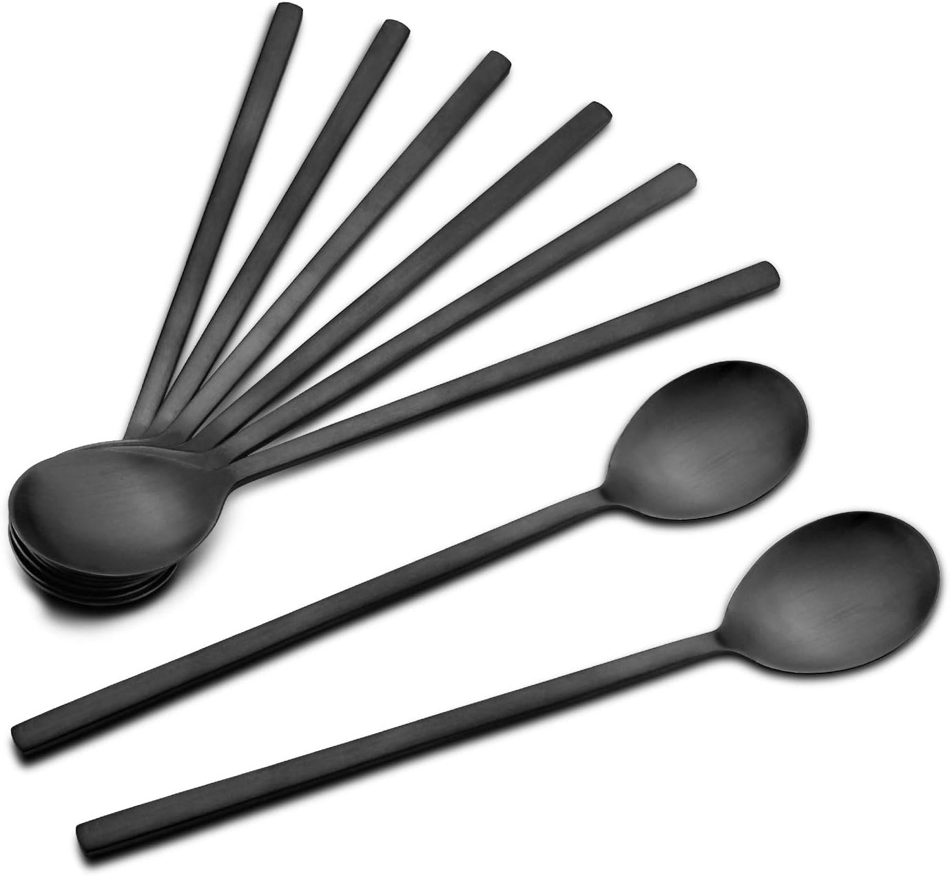 Spoons, 8 Pieces Stainless Steel Korean Spoons,8.5 Inch Soup Spoons, Korean Spoon with Long Handles, Rice Spoon, Asian Soup Spoon for Home, Kitchen, or Restaurant