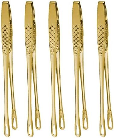 5 x Gold Food Serving Tongs Stainless Steel Kitchen Cooking Tongs Barbecue Grilling Bread Clip