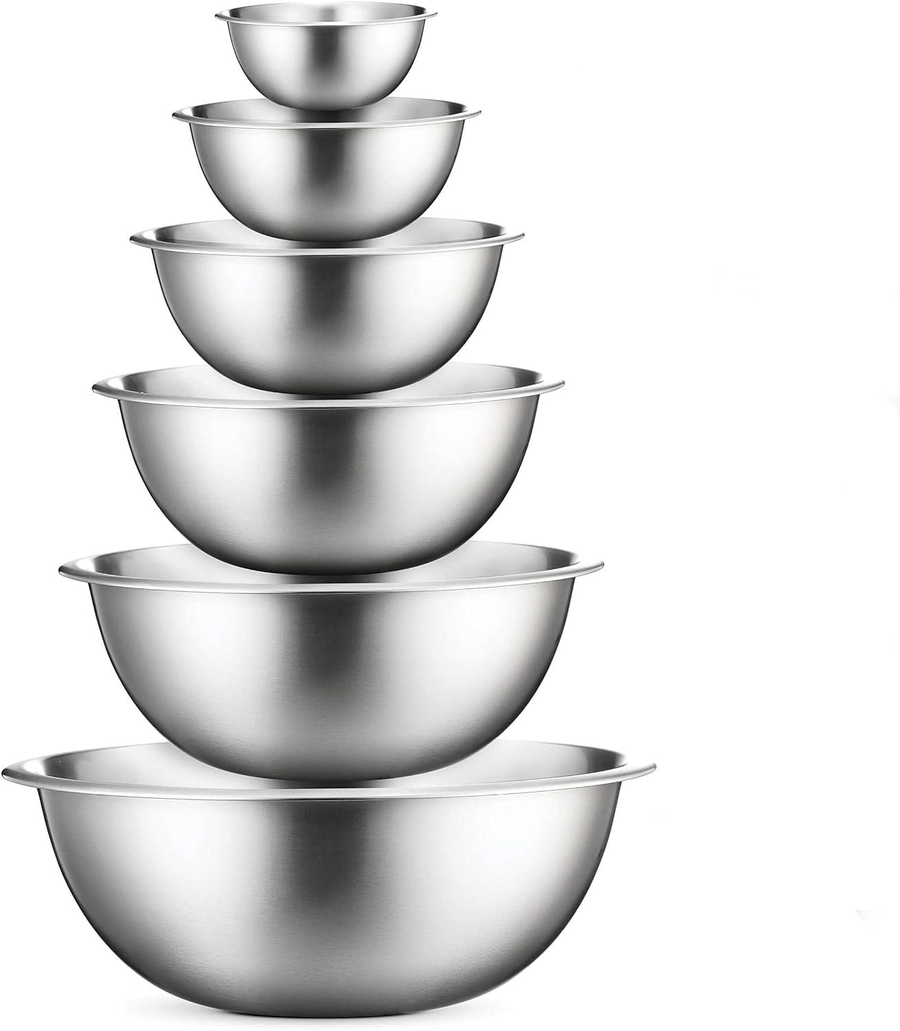 FineDine Stainless Steel Mixing Bowls (Set of 6) - Easy To Clean, Nesting Bowls for Space Saving Storage, Great for Cooking, Baking, Prepping