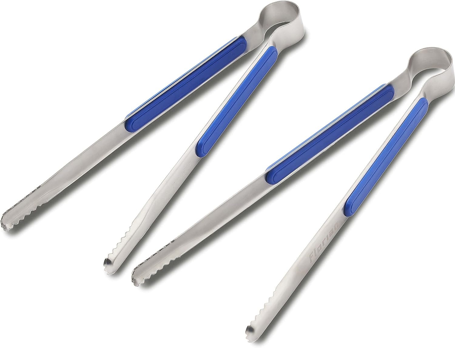 (Florian) Multi Proposal 10.04 Inch Tongs High strength stainless steel, Bounds Spring, Smooth Edge For food, BBQ, Bulgogi, Cooking, Outdoor, Korean Kitchen Gadget Tools, Utensils (Blue Large 2 Pcs)