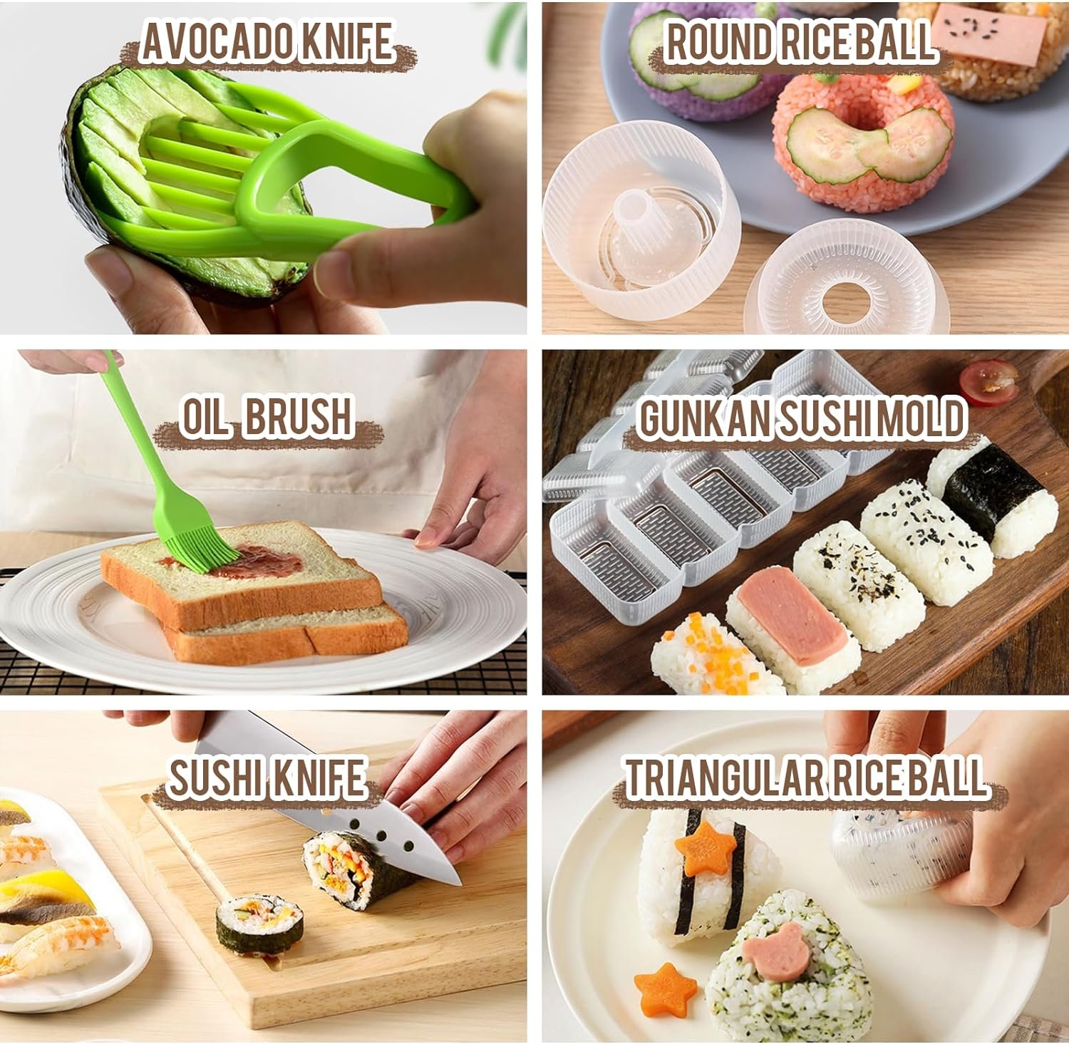 HI NINGER Sushi Making Kit Deluxe Edition Complete Sushi Maker Kit 12PCS Home Sushi Mold Press with Sushi Rice Roll Mold Shapes,Fork, Sushi Knife,Sushi Rolling Mat,Chopsticks
