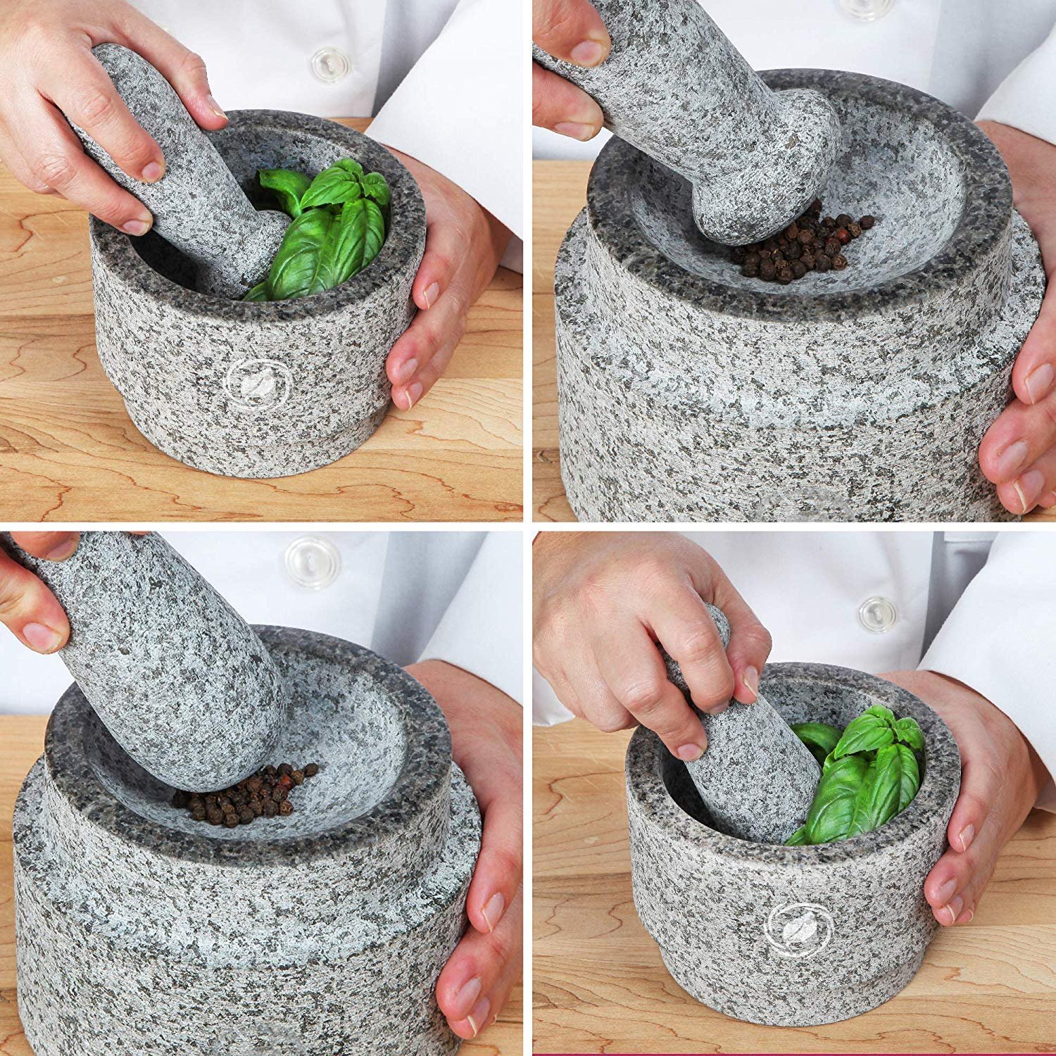 Laevo Mortar and Pestle Stone Set, 5.5 (Large) | Gray Marble | Stone Spice Grinder | 2.1 Cup Capacity | Reversible | Molcajete Mexicano | Guacamole, Pesto, Spices | Large Mortar  Pestles | Gift Set