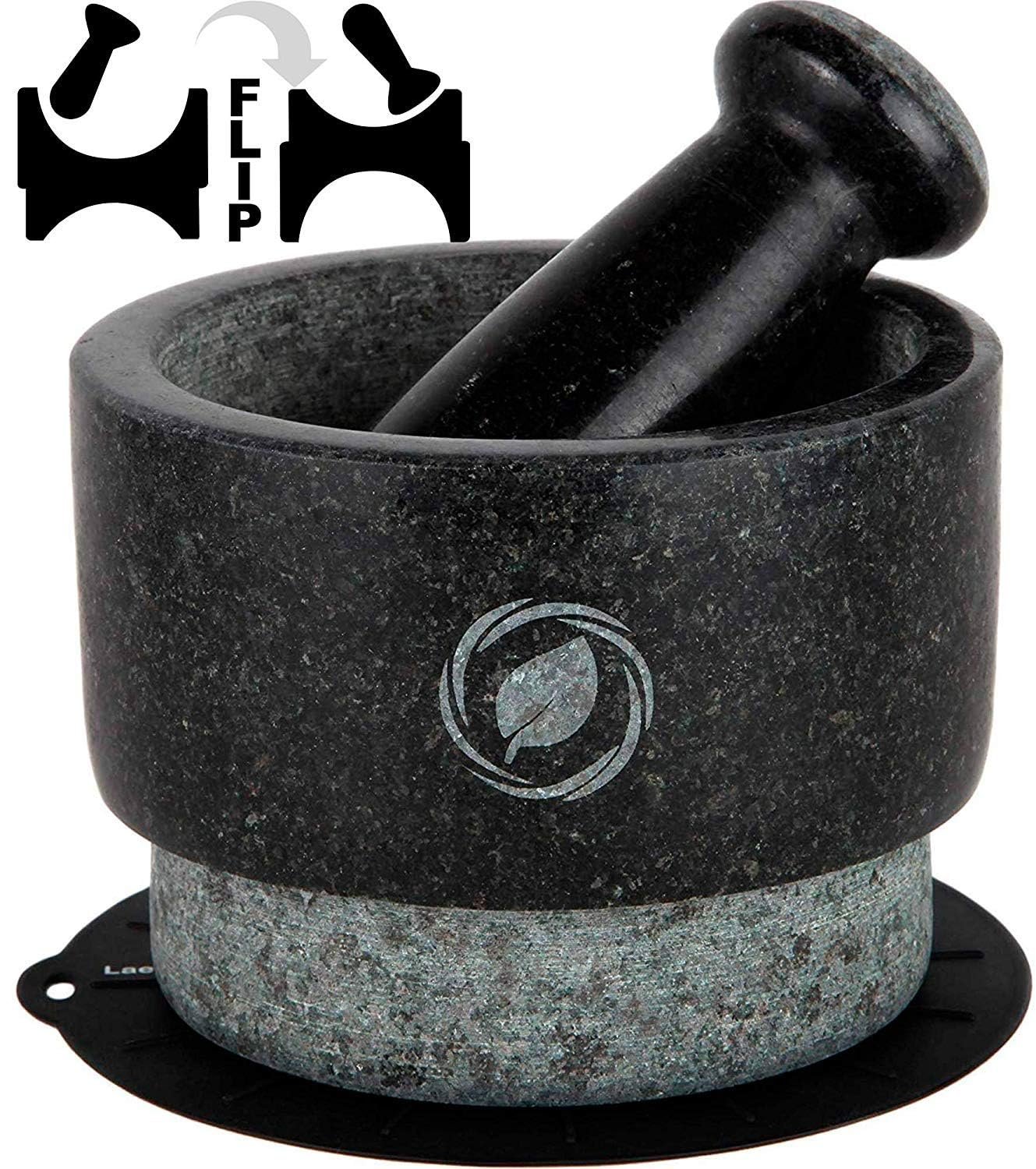 Laevo Mortar and Pestle Stone Set, 5.5 (Large) | Gray Marble | Stone Spice Grinder | 2.1 Cup Capacity | Reversible | Molcajete Mexicano | Guacamole, Pesto, Spices | Large Mortar  Pestles | Gift Set