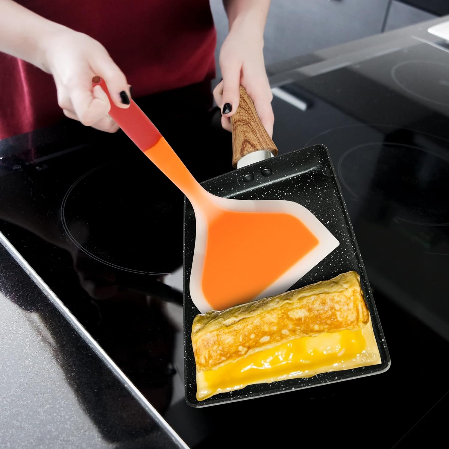 Tamagoyaki Pan, Japanese Cookware, Egg Pan, Rectangle Frying Pan, Kitchen Accessories, Square Pan, Omelette Maker Nonstick, Omelet Pan, Cooking Tools, 7 x 5 Black