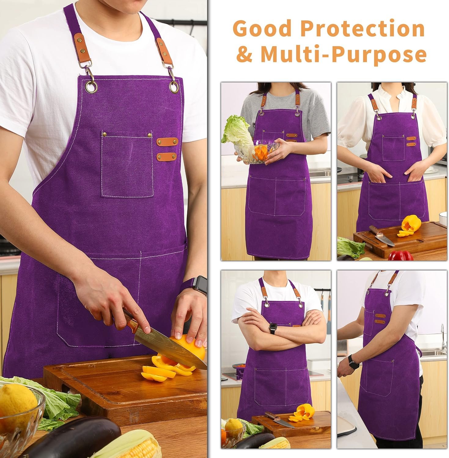 Tosewever Canvas Cross Back Chef Cotton Aprons for Men Women with Large Pockets