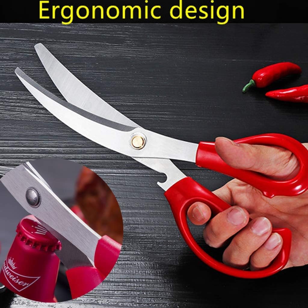 Korean barbecue scissors and clip set, BBQ scissors BBQ tongs, kitchen scissors, cooking scissors,pissa scissors, ergonomic scissors stainless steel scissors clip for easy use (red)