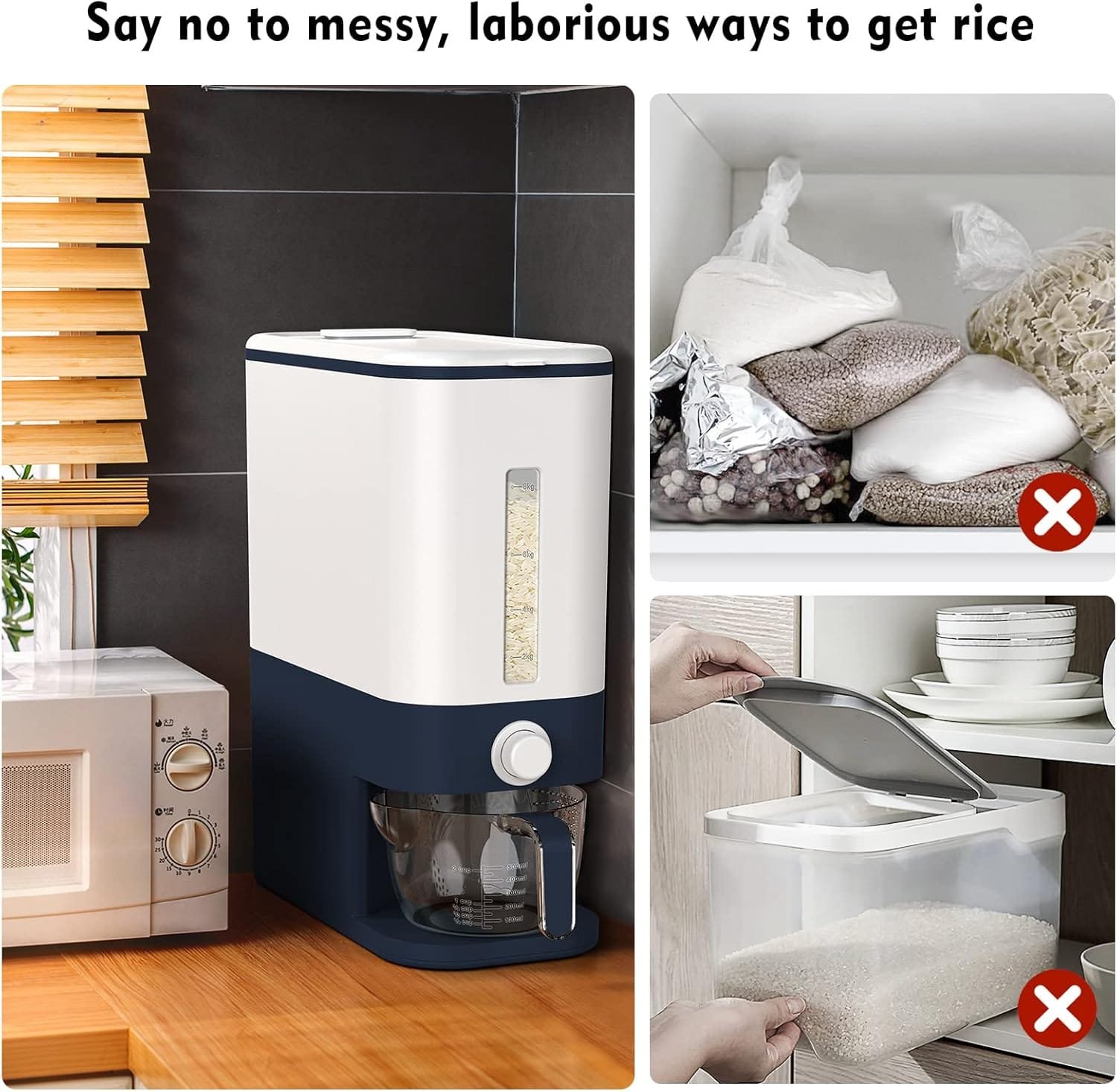 Rice Dispenser, 22-25 Lbs Rice Container with Measuring Cup, Upgraded Built-in Fresh Box, Cereal Dispenser Storage with Lids for Home Kitchen Pantry Rice Soybean Corn-Grey Rice Dispenser, 22-25 Lbs Rice Container with Measuring Cup, Upgraded Built-in Fresh Box, Cereal Dispenser Storage with Lids for Home Kitchen Pantry Rice Soybean Corn-Grey