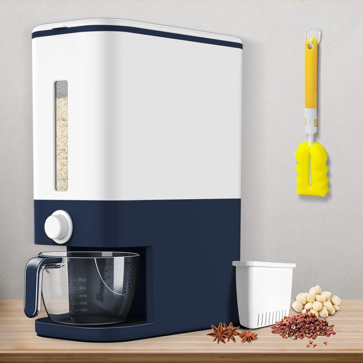 Rice Dispenser, 22-25 Lbs Rice Container with Measuring Cup, Upgraded Built-in Fresh Box, Cereal Dispenser Storage with Lids for Home Kitchen Pantry Rice Soybean Corn-Grey Rice Dispenser, 22-25 Lbs Rice Container with Measuring Cup, Upgraded Built-in Fresh Box, Cereal Dispenser Storage with Lids for Home Kitchen Pantry Rice Soybean Corn-Grey