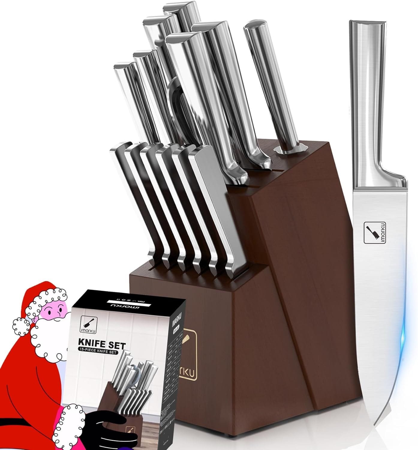 imarku Knife Set - Kitchen Knife Set 15 Pieces Japanese Stainless Steel Knife Block Set with Sharpener - Dishwasher Safe Kitchen Knives - Ultra Sharp Chef Knife Set for Kitchen, Silver imarku Knife Set - Kitchen Knife Set 15 Pieces Japanese Stainless Steel Knife Block Set with Sharpener - Dishwasher Safe Kitchen Knives - Ultra Sharp Chef Knife Set for Kitchen, Silver