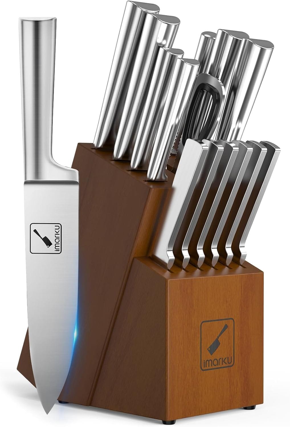 imarku Knife Set - Kitchen Knife Set 15 Pieces Japanese Stainless Steel Knife Block Set with Sharpener - Dishwasher Safe Kitchen Knives - Ultra Sharp Chef Knife Set for Kitchen, Silver imarku Knife Set - Kitchen Knife Set 15 Pieces Japanese Stainless Steel Knife Block Set with Sharpener - Dishwasher Safe Kitchen Knives - Ultra Sharp Chef Knife Set for Kitchen, Silver