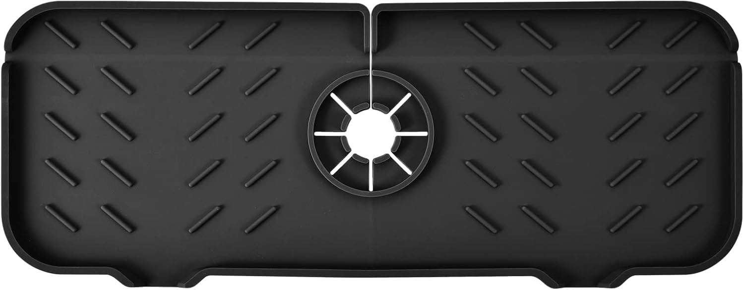SKitchen Sink Splash Guard15.4*5.5, Upgraded Faucet Splash Guard with Steep-Slope Drainage and Anti-Slip Silicone Mat, For Kitchen, Bathroom, Farmhouse Faucet Handle Drip Catcher Tray