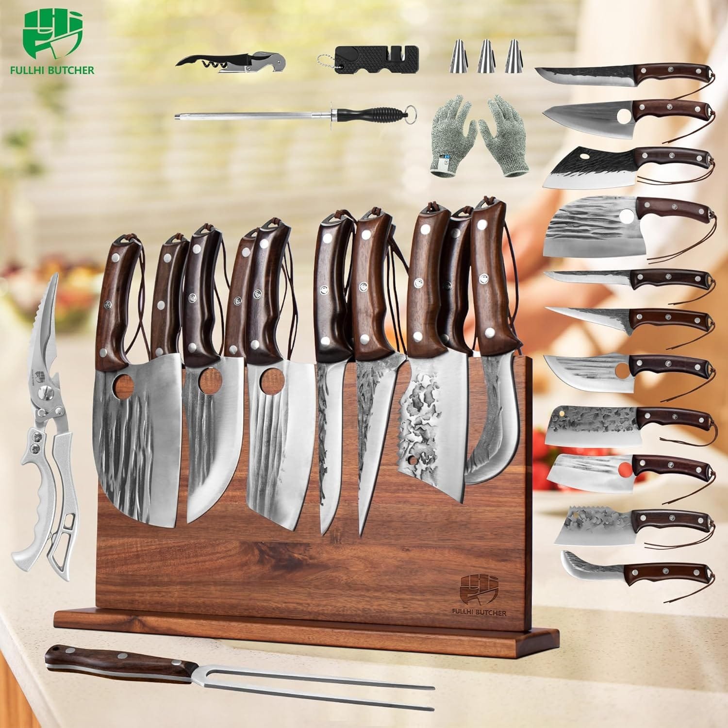 FULLHI 17pcs Butcher Chef Knife Set Review
